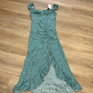 SBetro teal polka dot high low dress